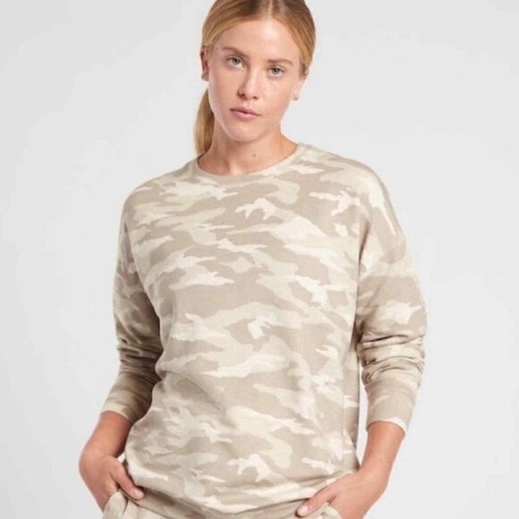 Athleta Tops - Athleta Coaster Luxe Sweatshirt Camo Tan Size XS